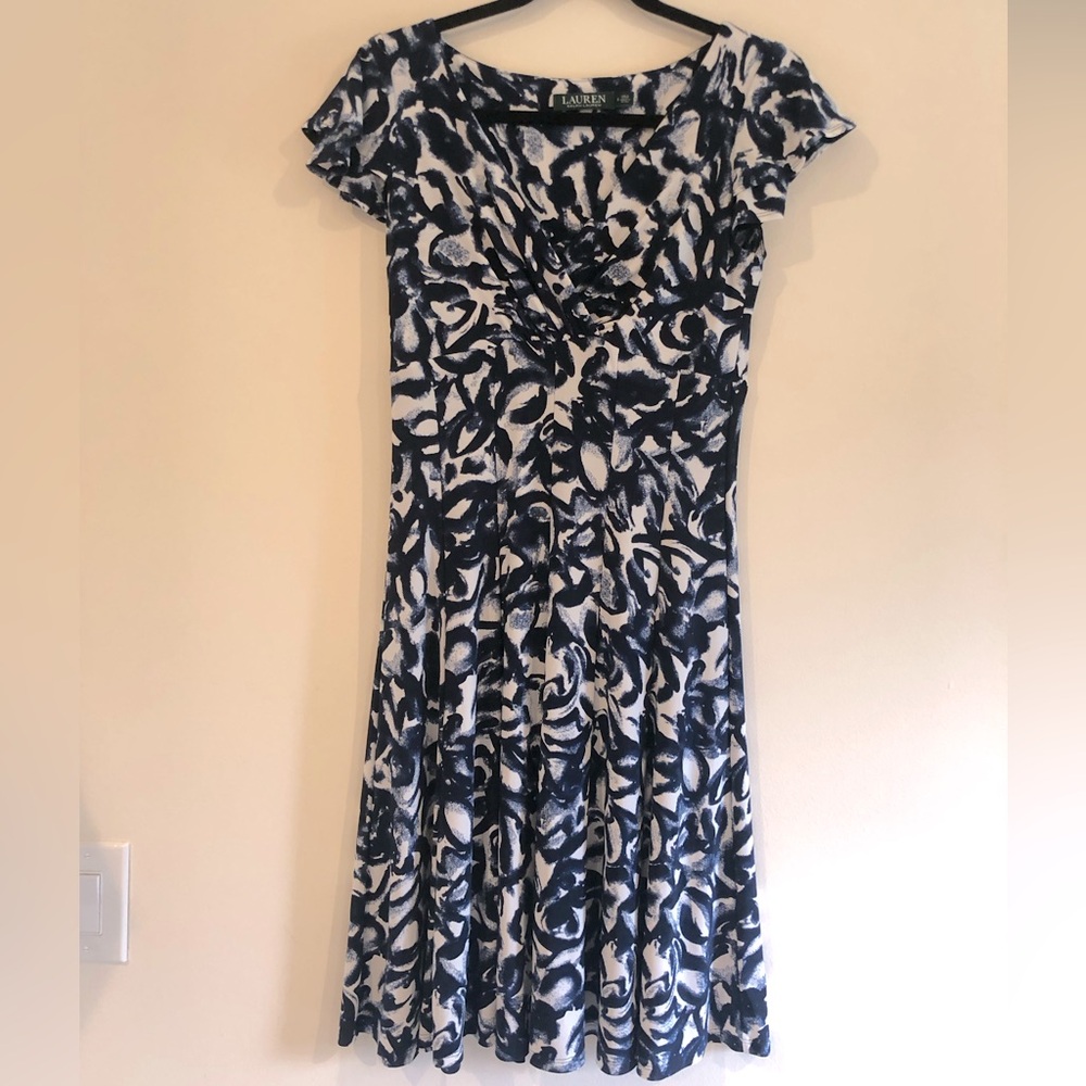 Lauren by Ralph Lauren navy blue and white dress